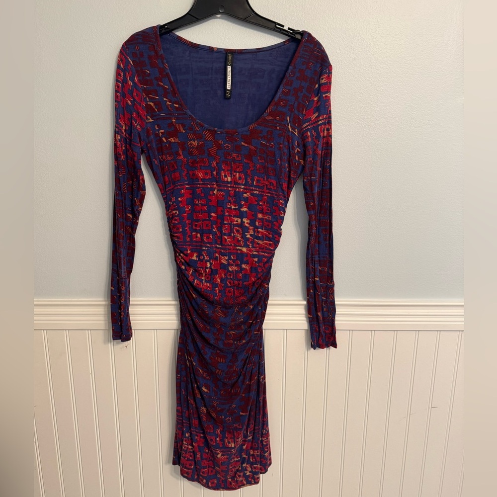 Tracy Reece Floral Fitted Ruched Dress Scoop Stretchy Size Small Mesh Lining